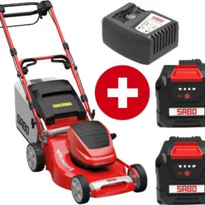 Tondeuse à gazon sur batterie Sabo 47-Accu VARIO avec deux batteries 5 Ah et chargeur rapide - modèle 2025-Neuf